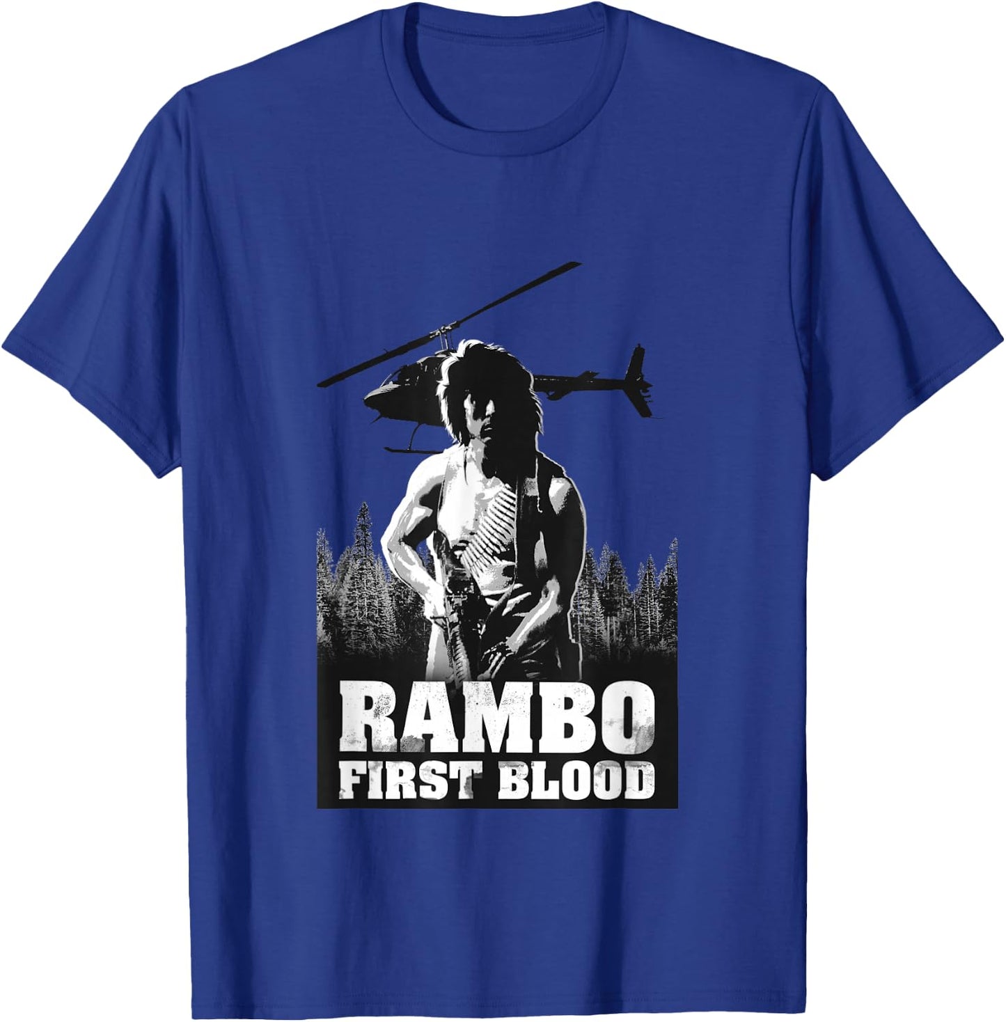 Rambo , Men's Grey, Small, Short Sleeve, Classic Fit, Crew Collar, Modern, Lightweight, Officially Licensed Rambo Design T-Shirt - T-Shirt | Royal