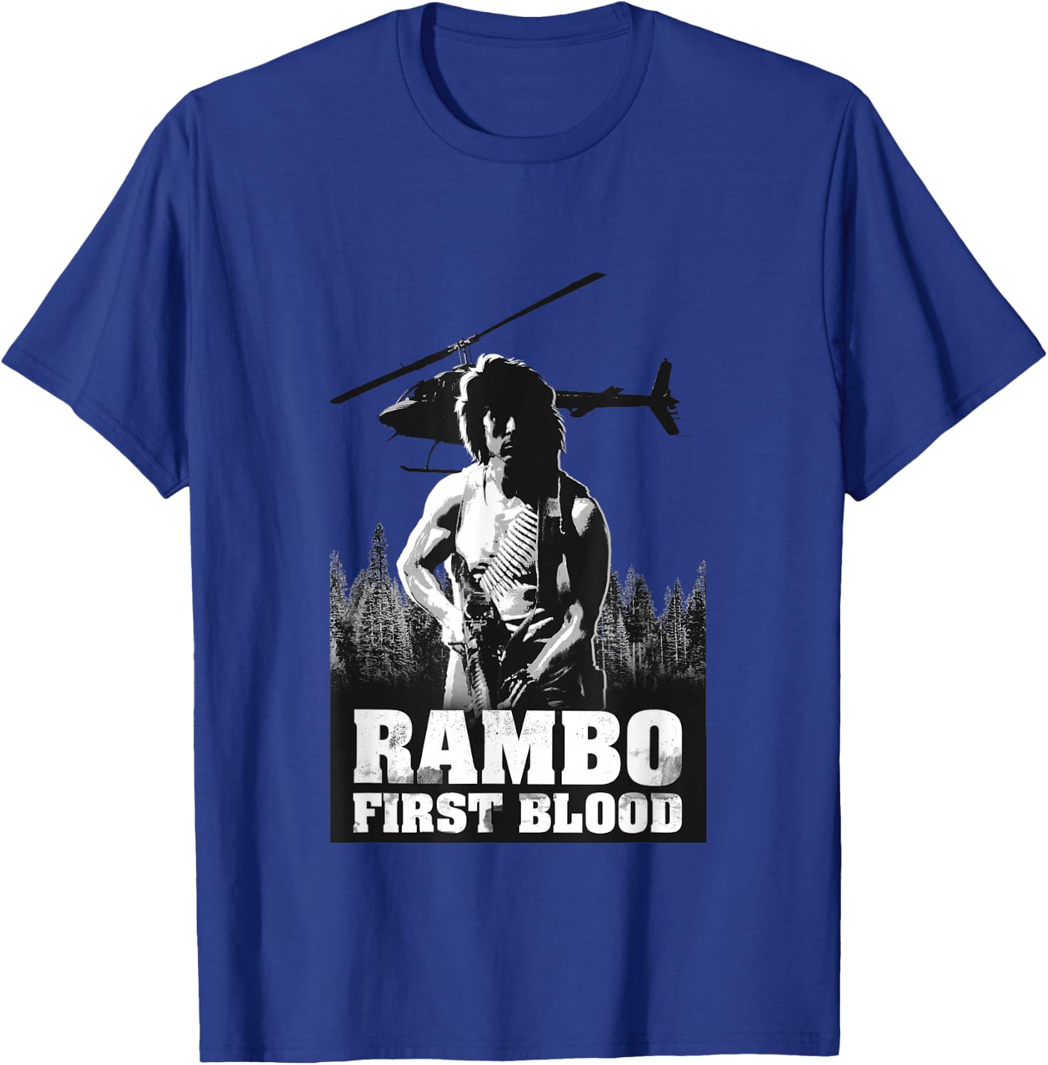 Rambo , Men's Grey, Small, Short Sleeve, Classic Fit, Crew Collar, Modern, Lightweight, Officially Licensed Rambo Design T-Shirt - T-Shirt | Royal