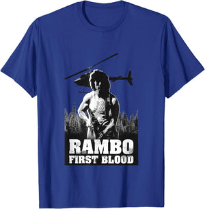Rambo , Men's Grey, Small, Short Sleeve, Classic Fit, Crew Collar, Modern, Lightweight, Officially Licensed Rambo Design T-Shirt - T-Shirt | Royal