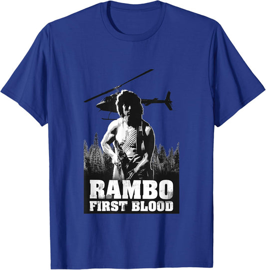 Rambo , Men's Grey, Small, Short Sleeve, Classic Fit, Crew Collar, Modern, Lightweight, Officially Licensed Rambo Design T-Shirt - T-Shirt | Royal