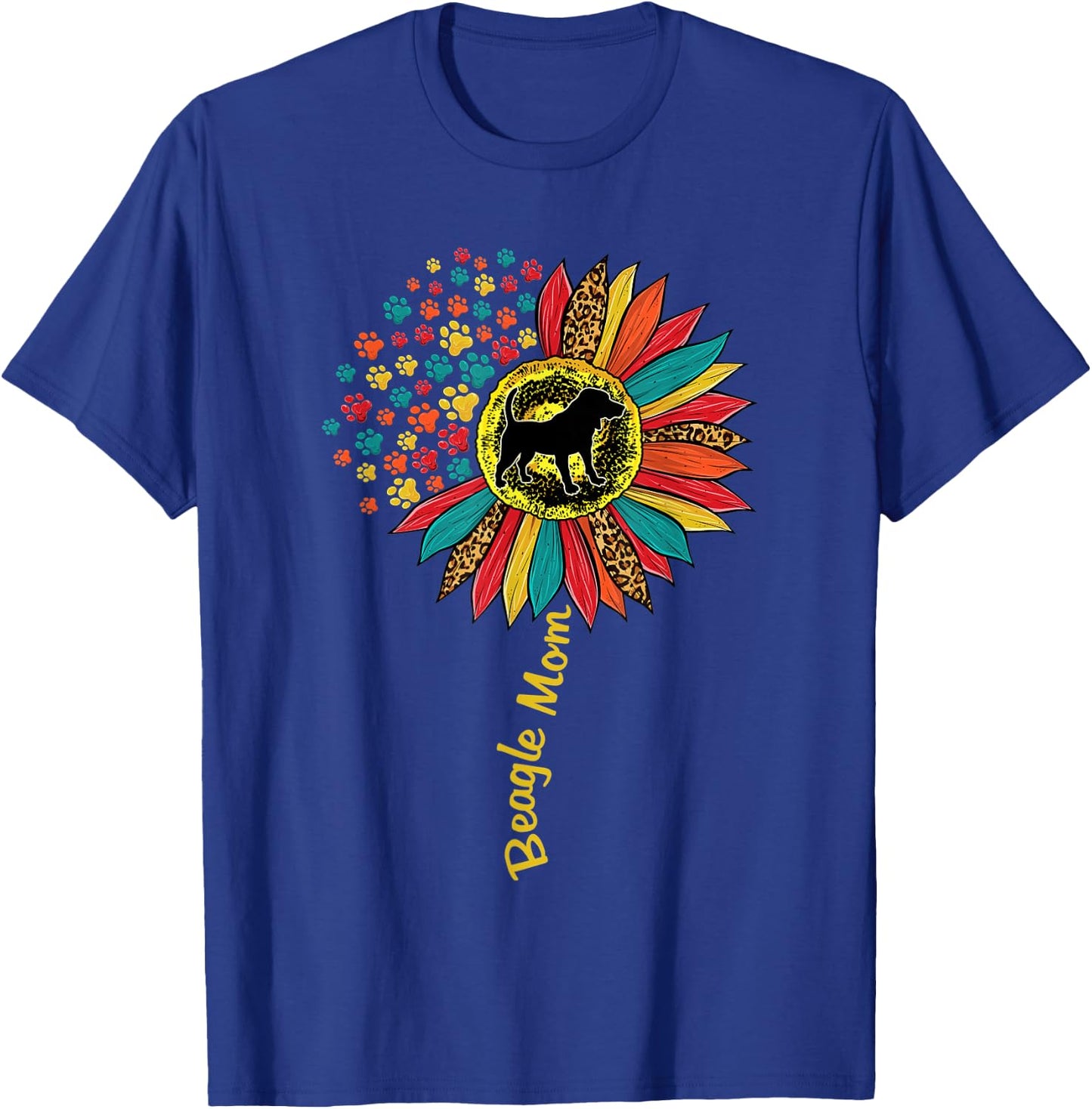 Beagle Mom Dog Lover Sunflower Paw Leopard Print T-Shirt - T-Shirt | Royal
