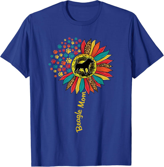 Beagle Mom Dog Lover Sunflower Paw Leopard Print T-Shirt - T-Shirt | Royal