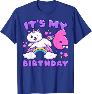 Birthday girl 6 years old, cat, unicorn, 6th birthday T-Shirt - T-Shirt | Royal