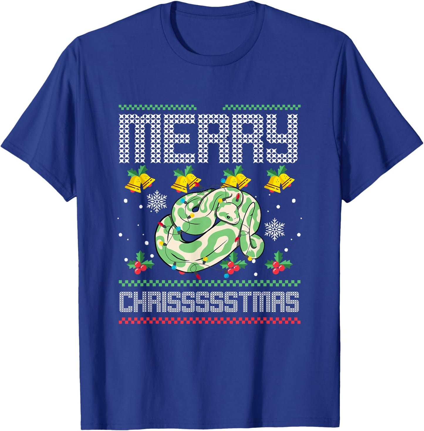 Christmas Snake Serpent Reptile Merry Chrissssstmas T-Shirt - T-Shirt | Royal