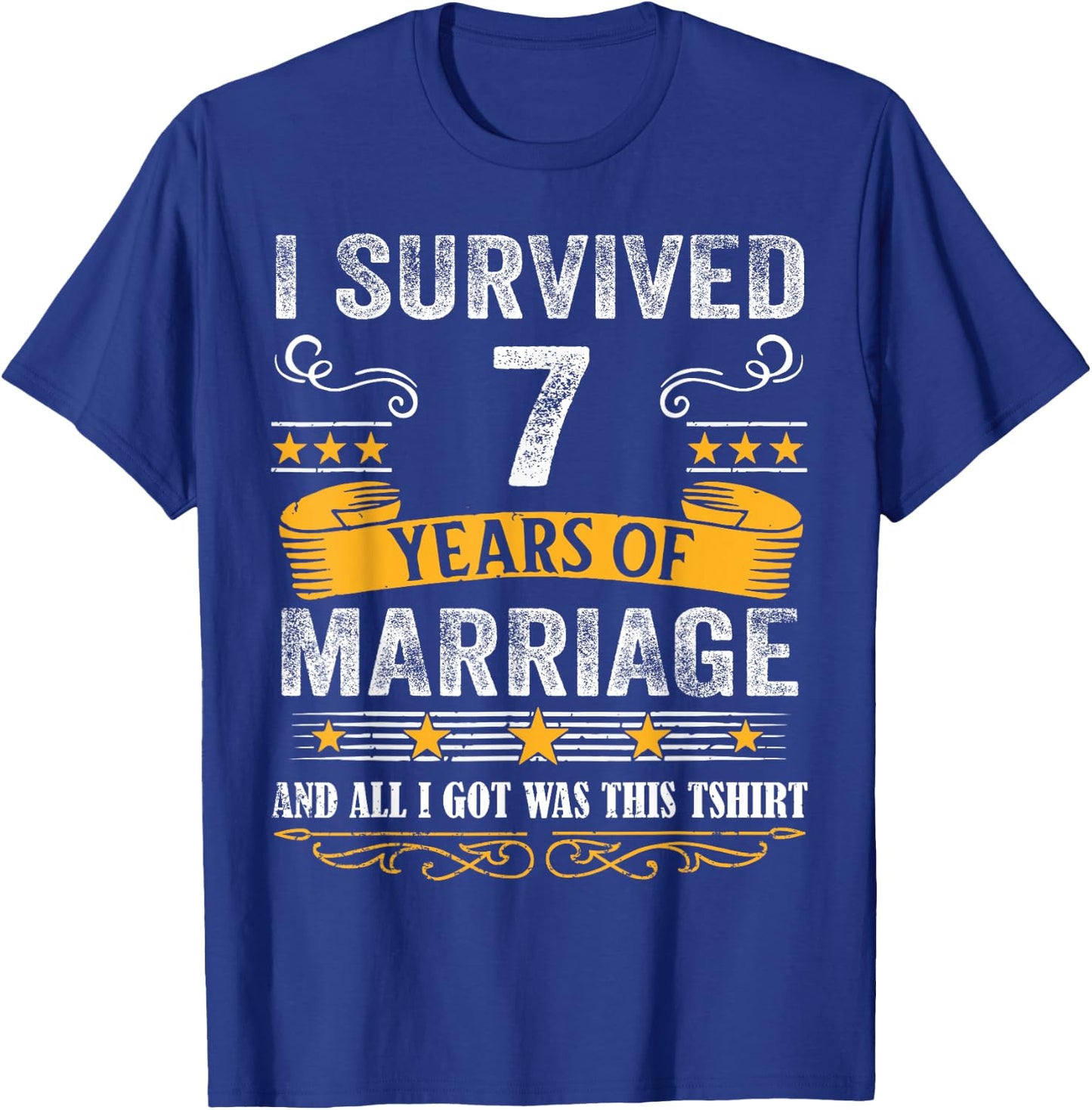 7th Wedding Anniversary shirt Couples Husband Wife 7 Years T-Shirt - T-Shirt | Royal