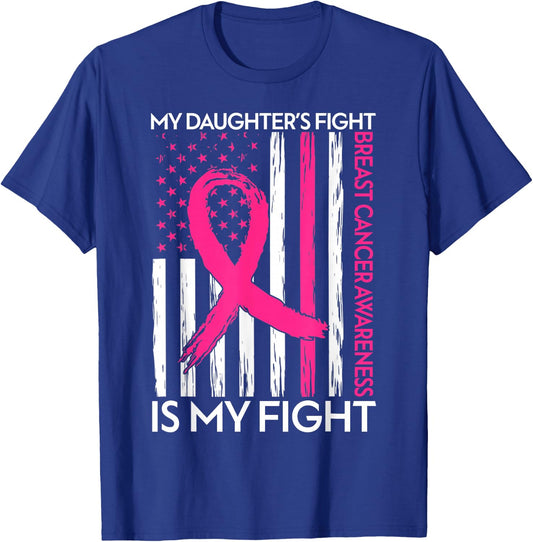 My Daughter's Fight Is My Fight American Flag Breast Cancer Kids Men T-Shirt - T-Shirt | Royal