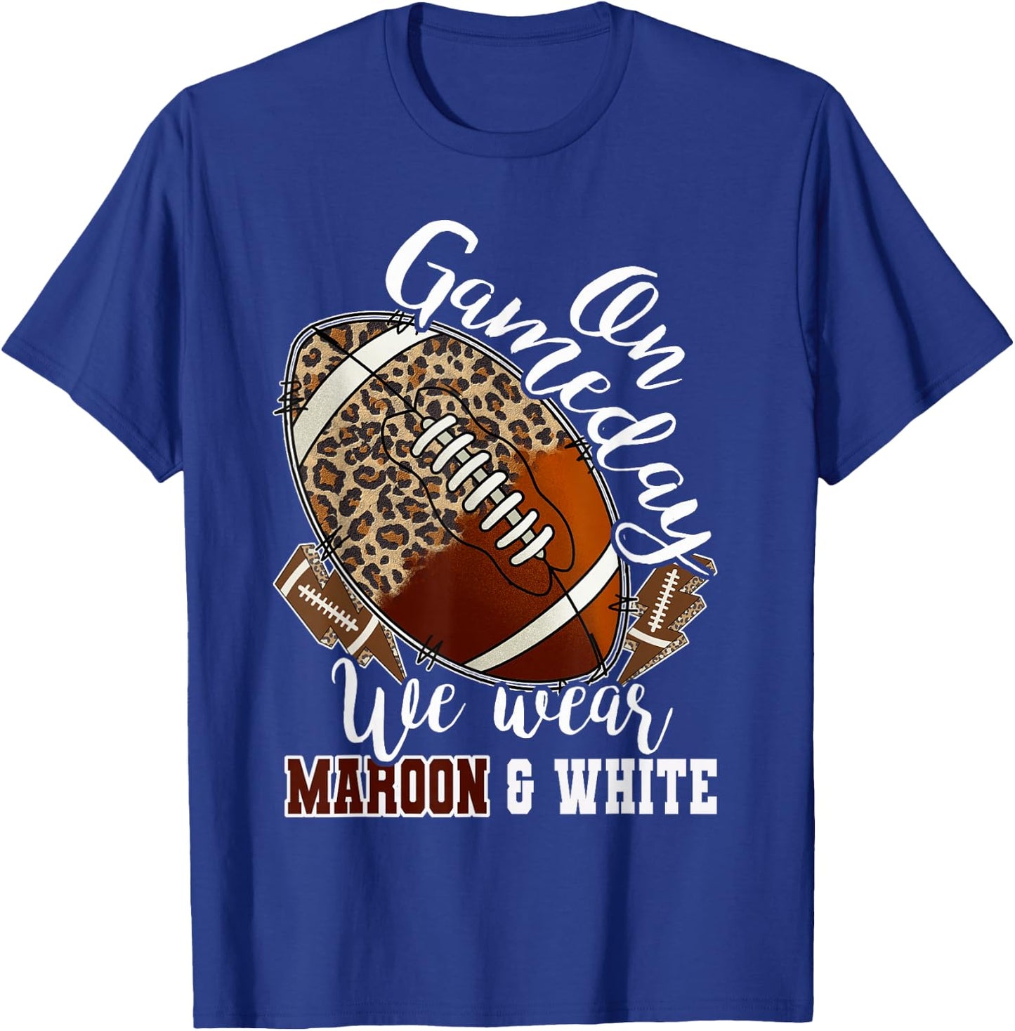 On Gameday Football We Wear Maroon And White Leopard Print T-Shirt - T-Shirt | Royal