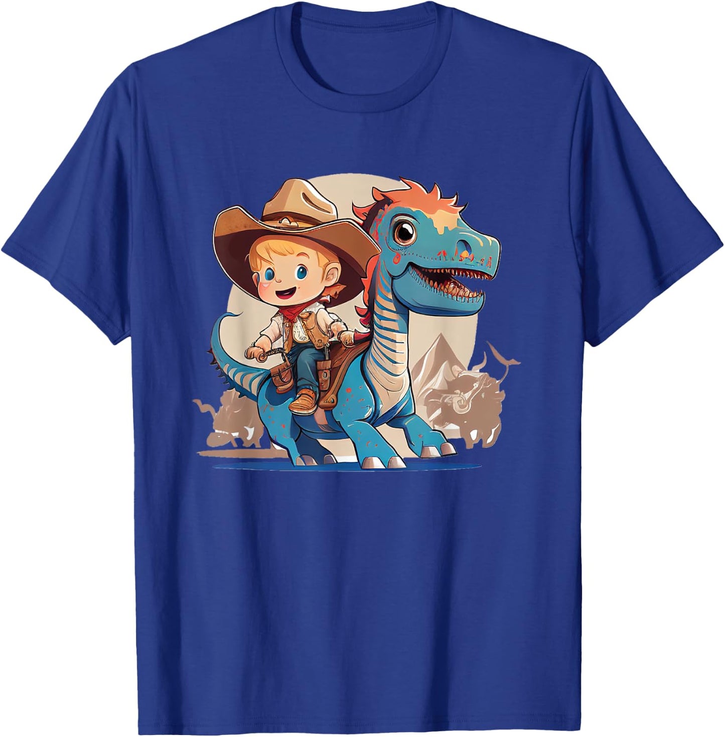 Dino Cowboy Dinosaur Rodeo Rider Nursery T-Shirt - T-Shirt | Royal