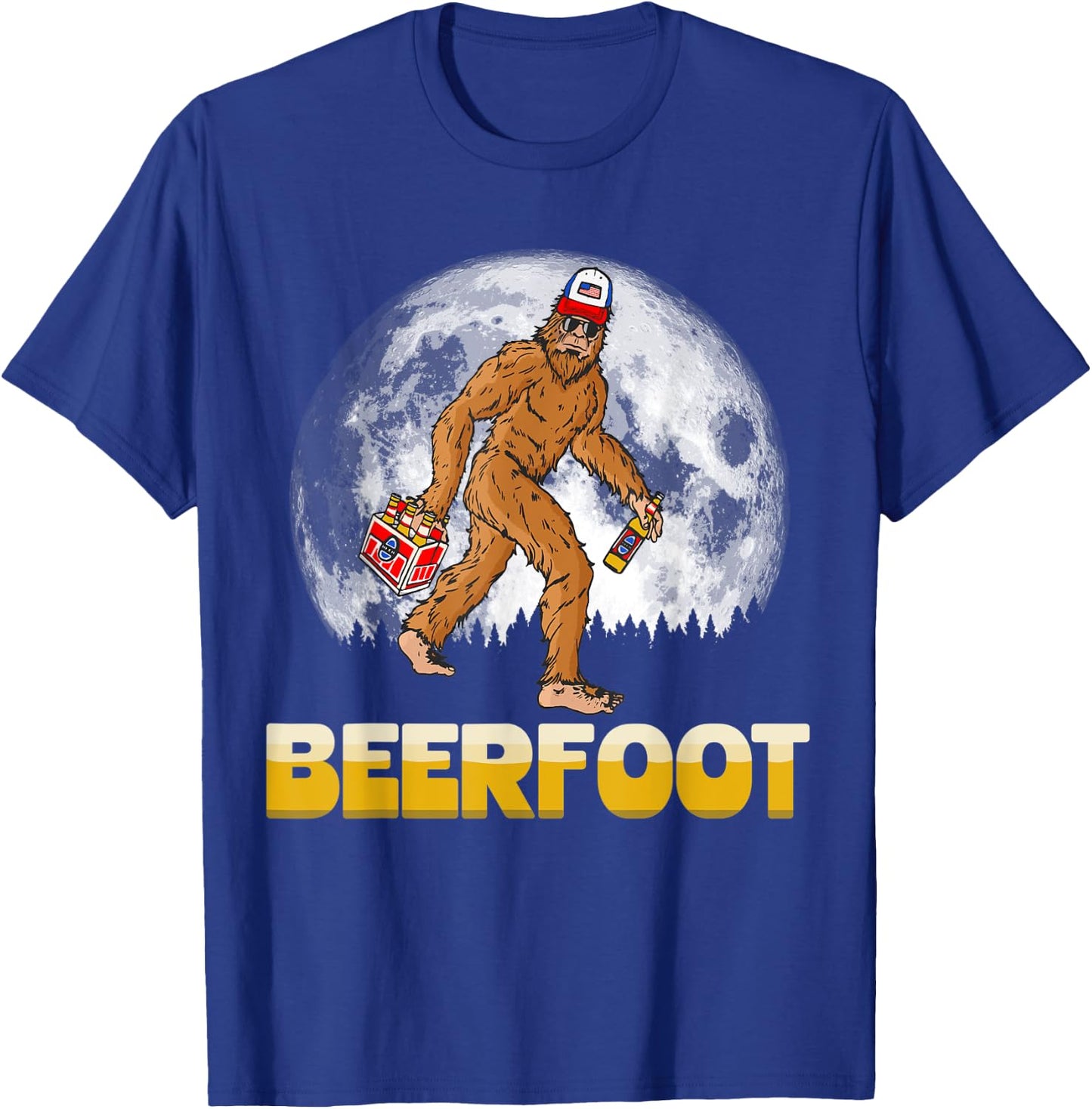 BeerFoot! Funny Hipster Sasquatch 6-Pack Full Moon Bigfoot T-Shirt - T-Shirt | Royal