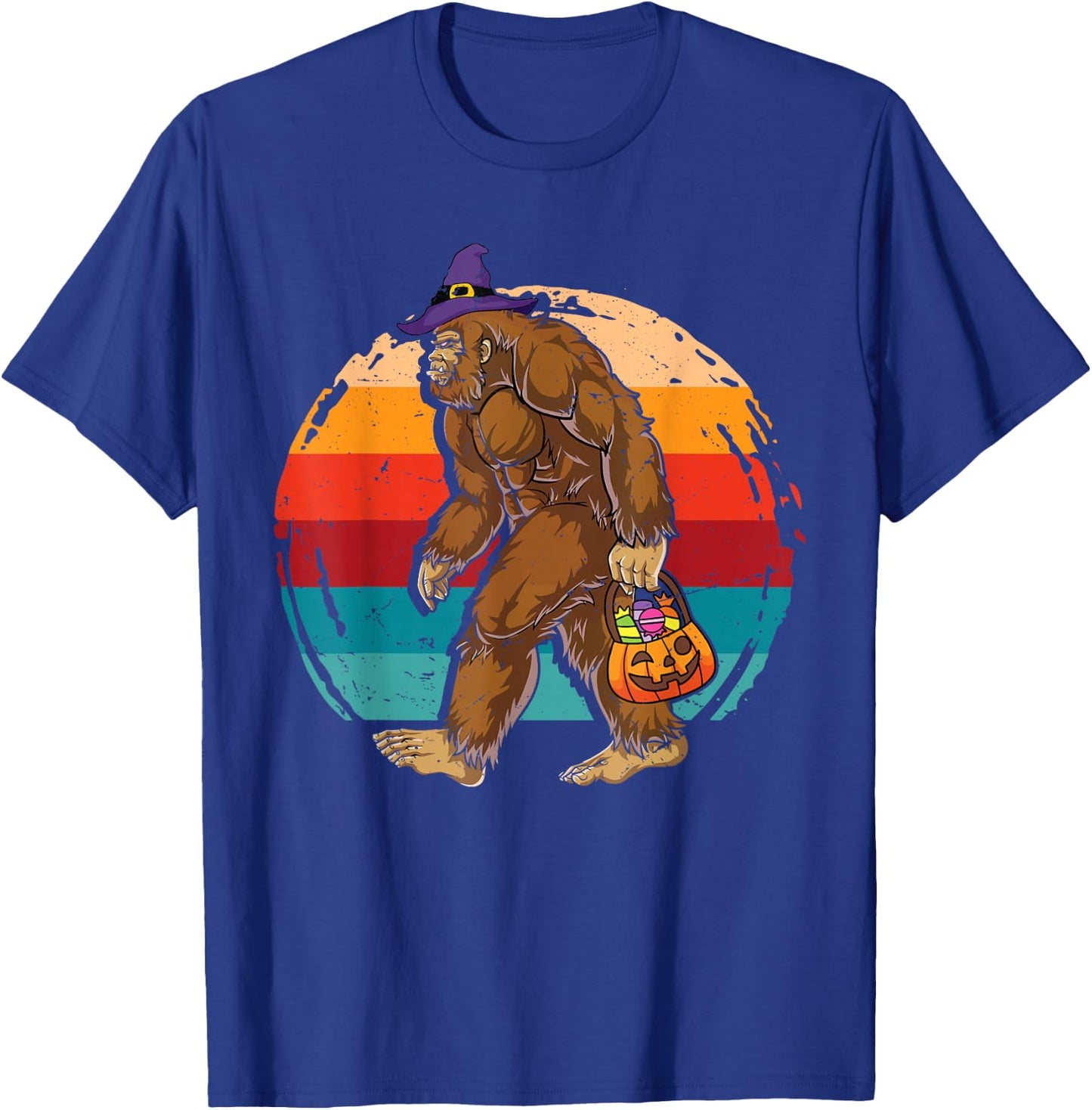 Bigfoot Sasquatch Witch Hat Retro Jack O Lantern Halloween T-Shirt - T-Shirt | Royal