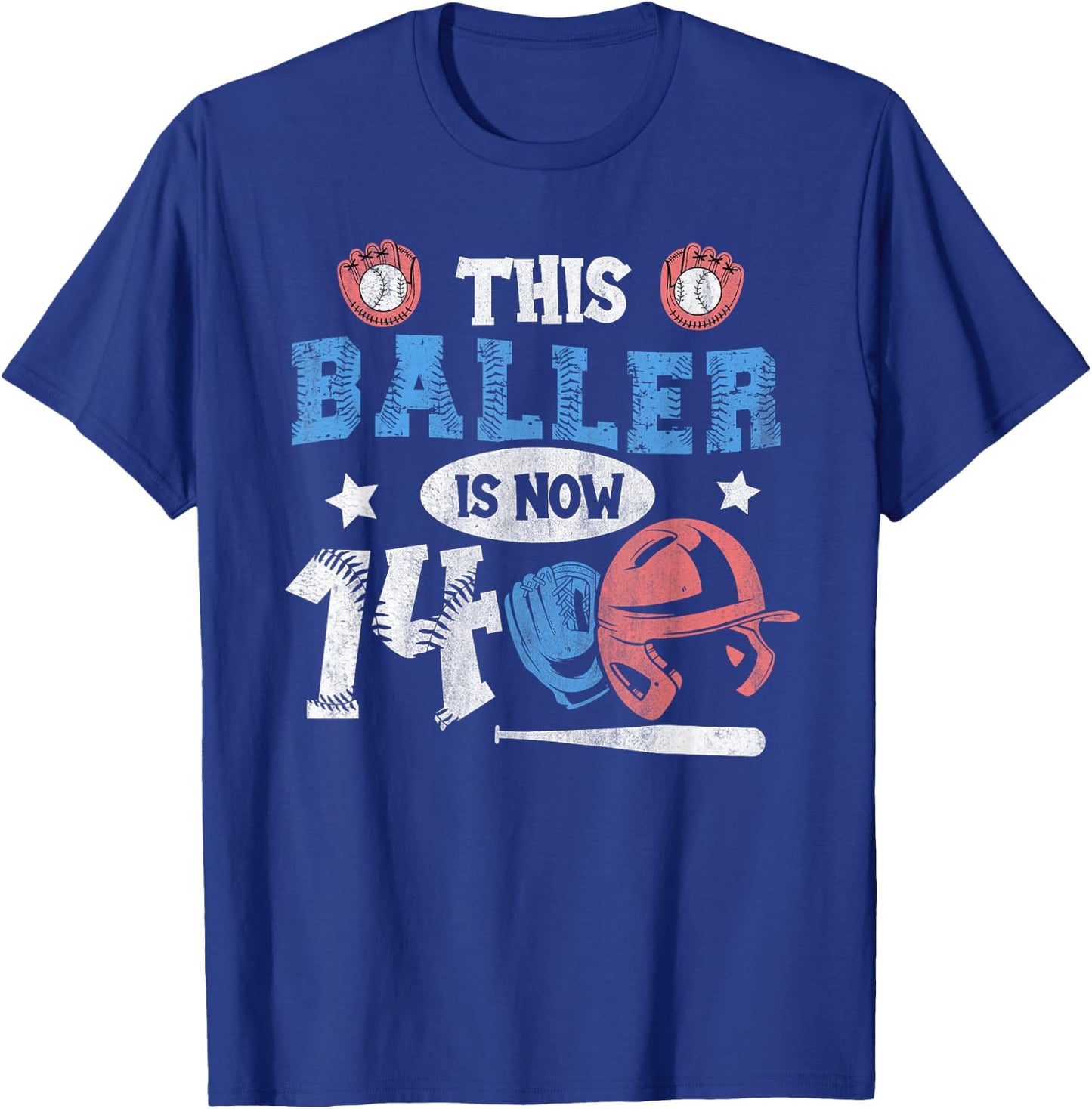 14 Years This Baller is now 14 Kids Baseball 14th Birthday T-Shirt - T-Shirt | Royal