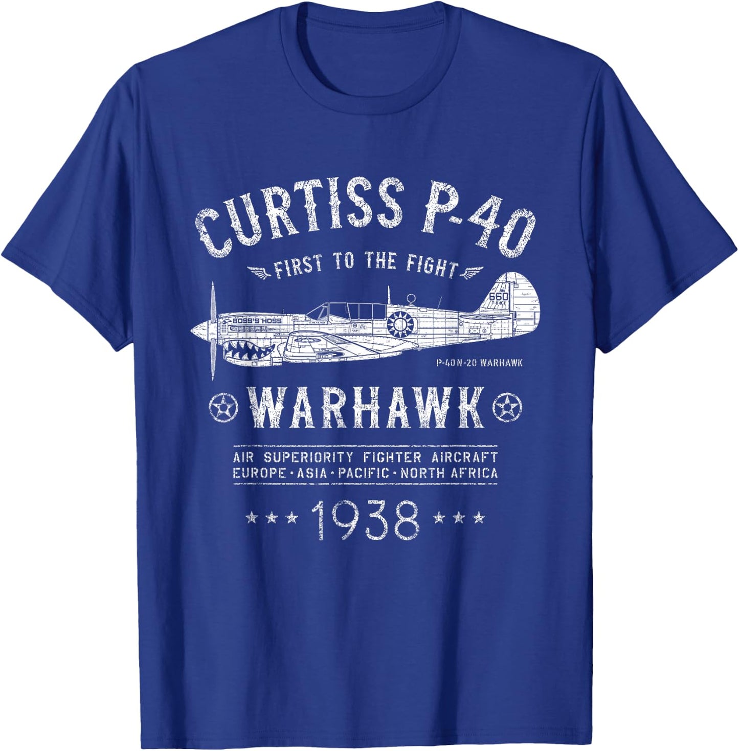 P-40 Warhawk Flying Tiger's Fighter Plane | P40 Shark Mouth T-Shirt - T-Shirt | Royal