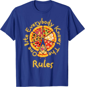 Funny 1 One Bite Everybody Knows Rules Pizza Food Lover T-Shirt - T-Shirt | Royal