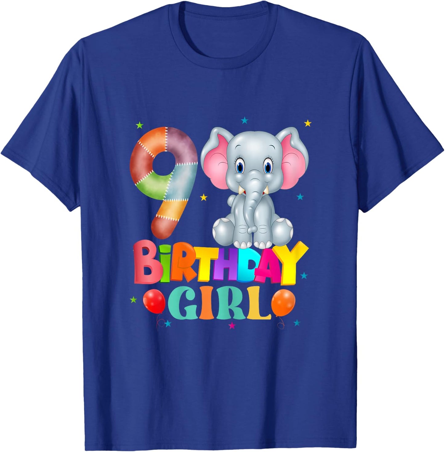 9th Birthday Elephant 9 Years Old Girls Elephant T-Shirt - T-Shirt | Royal