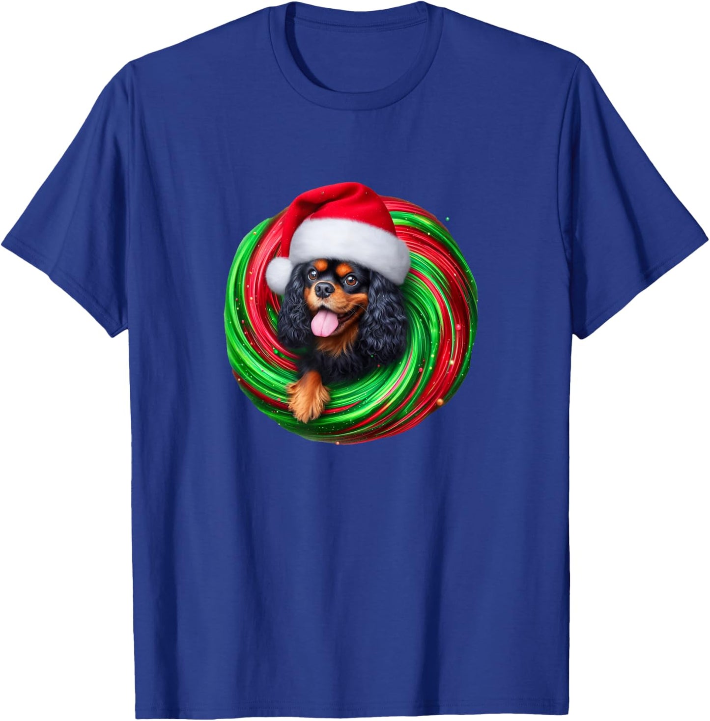 Cavalier King Charles Spaniel Dog Black Tan Christmas Swirl Men Women T-Shirt - T-Shirt | Royal