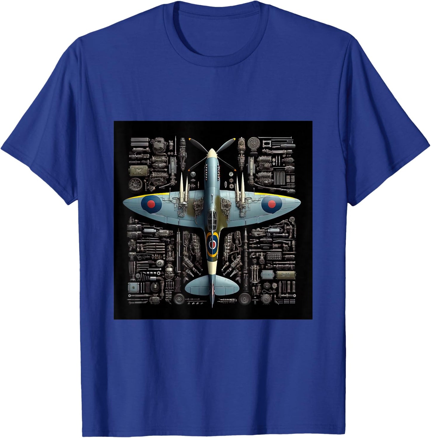 WW2 Warplane Spitfire Anatomy Assembly Parts Blueprint T-Shirt - T-Shirt | Royal