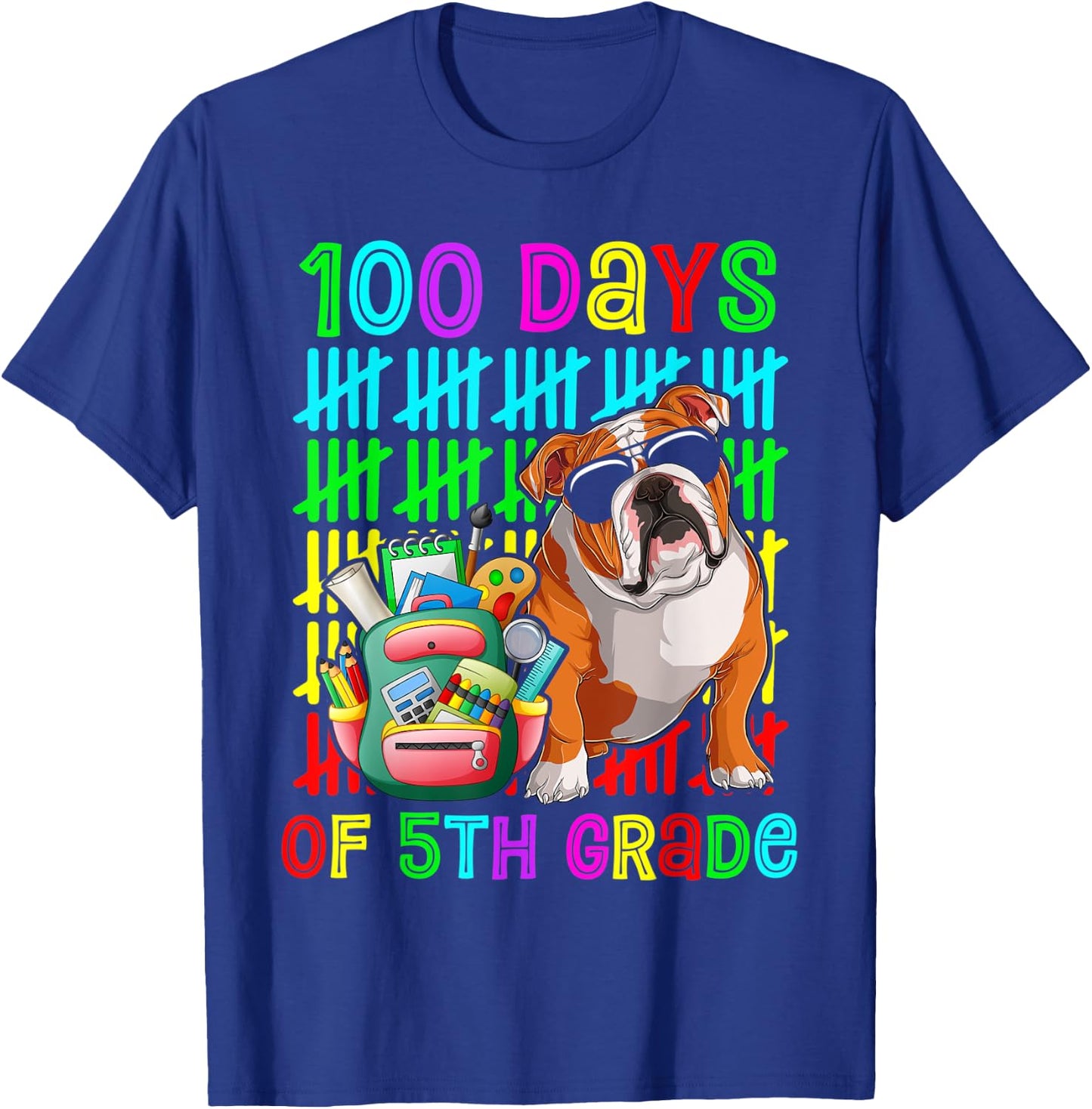 100th Day Of 5th Grade Boys Kids English Bulldog Dog Lovers T-Shirt - T-Shirt | Royal