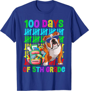 100th Day Of 5th Grade Boys Kids English Bulldog Dog Lovers T-Shirt - T-Shirt | Royal