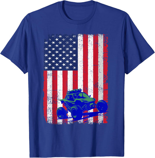 Side By Side UTV SXS 4 Wheeler Patriotic American Flag T-Shirt - T-Shirt | Royal