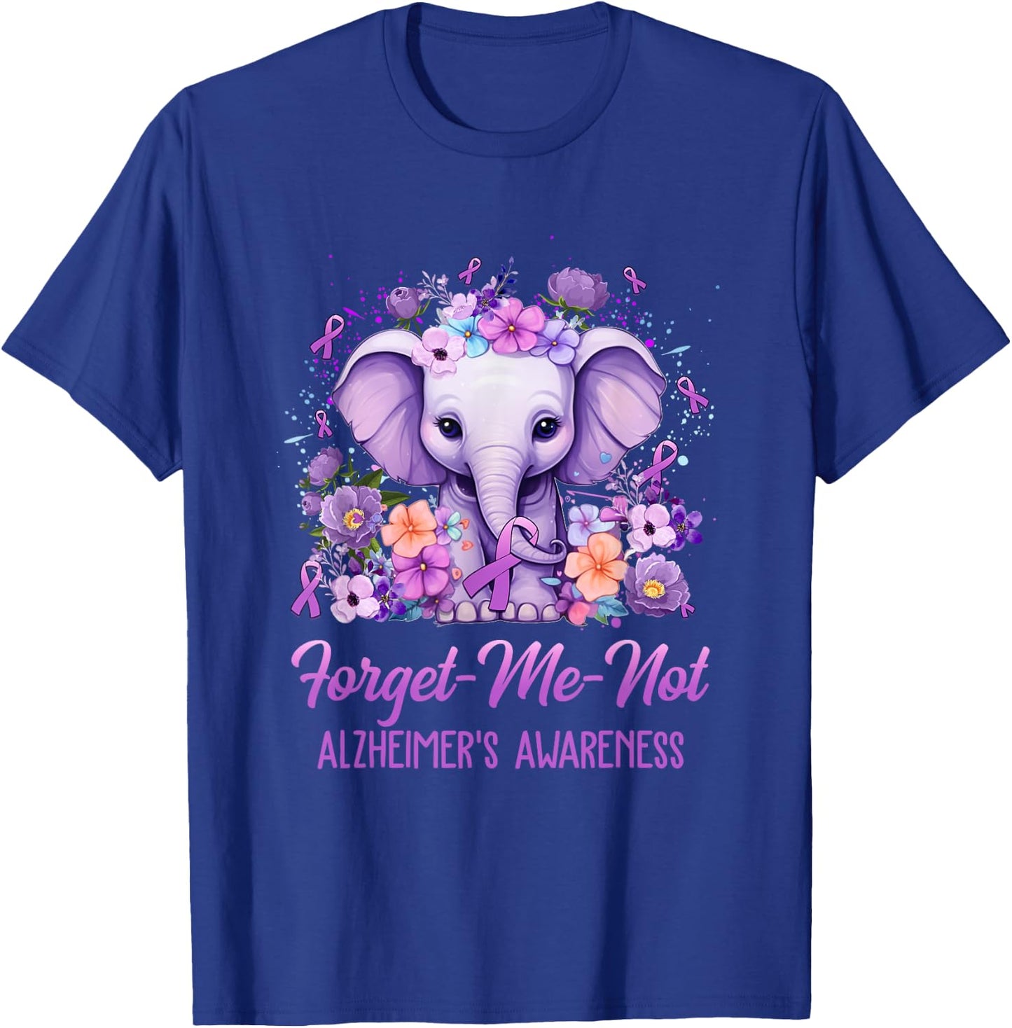 Forget Me Not Alzheimer's Awareness Month Elephant Flower T-Shirt - T-Shirt | Royal