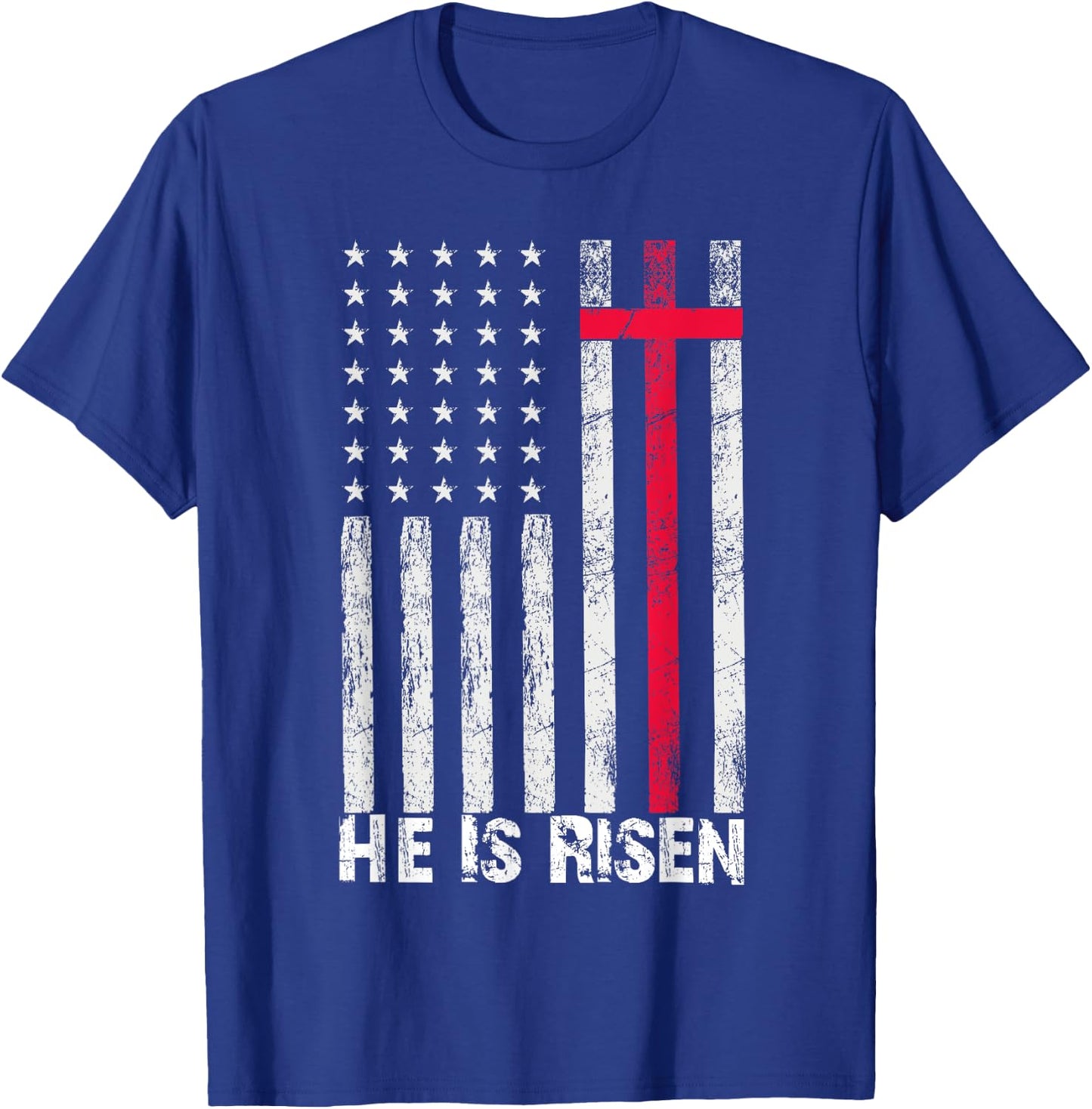 He is Risen American Flag Cross Vintage Happy Easter T-Shirt - T-Shirt | Royal