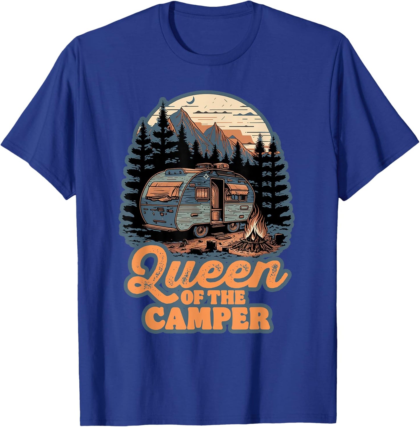 Queen of the Camper Funny RV Camping Nature Retro 70s T-Shirt - T-Shirt | Royal