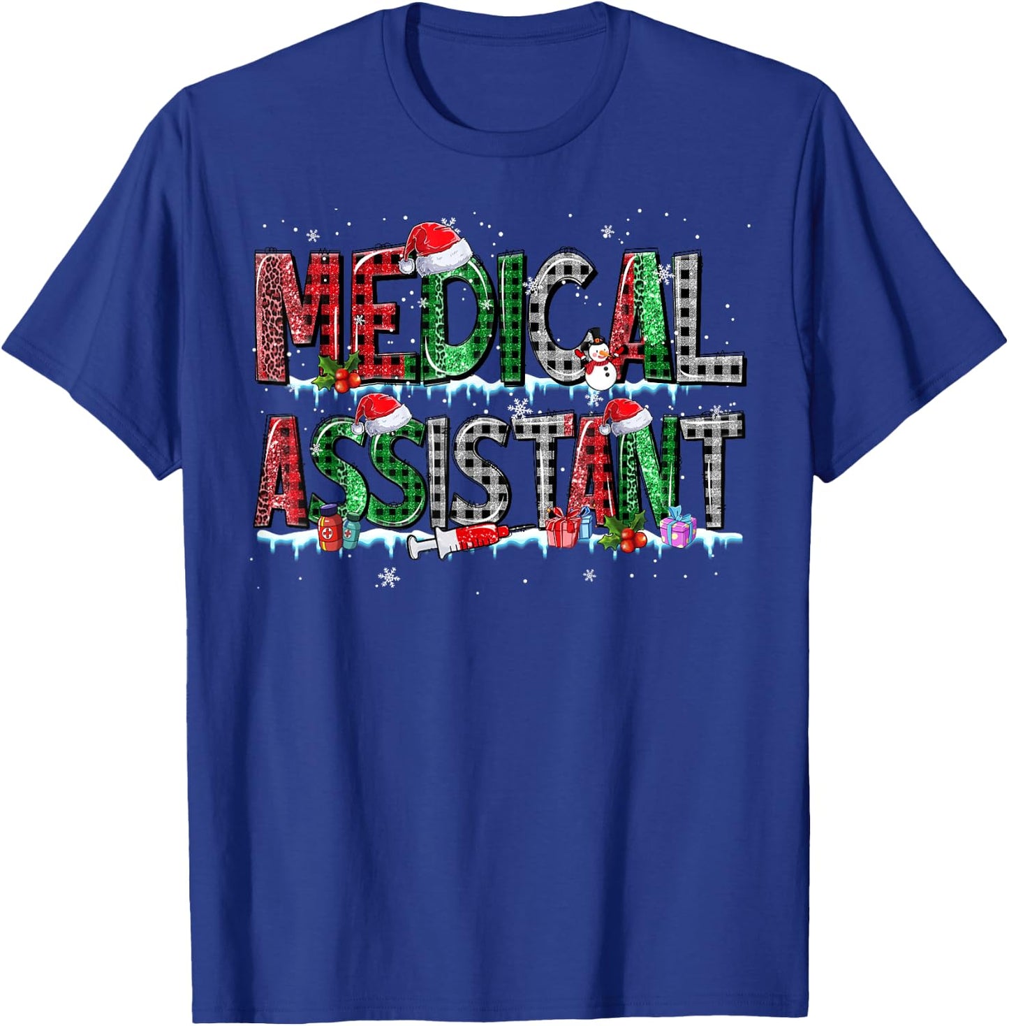 Medical Assistant Santa Hat Buffalo Plaid Christmas Gifts T-Shirt - T-Shirt | Royal