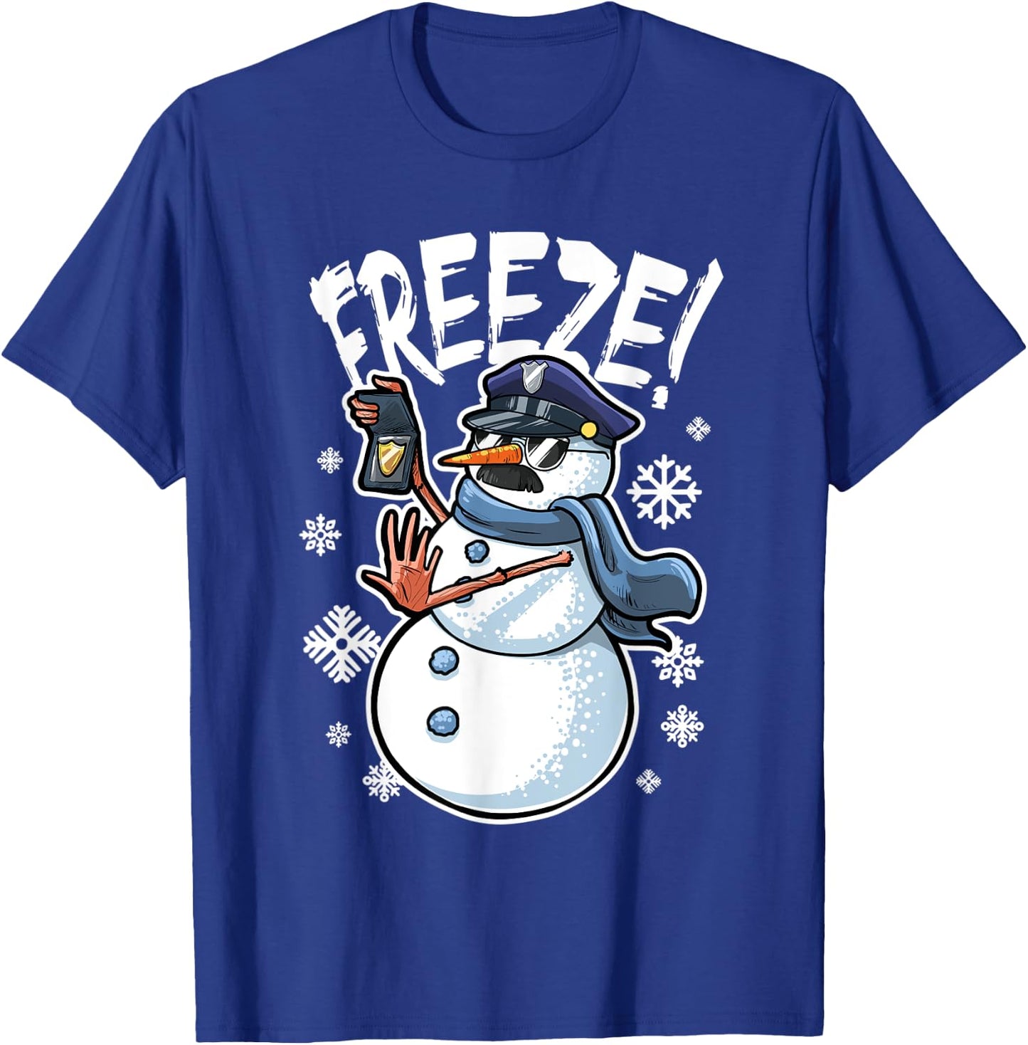 Freeze Funny Snowman Christmas Police Officer T-Shirt - T-Shirt | Royal