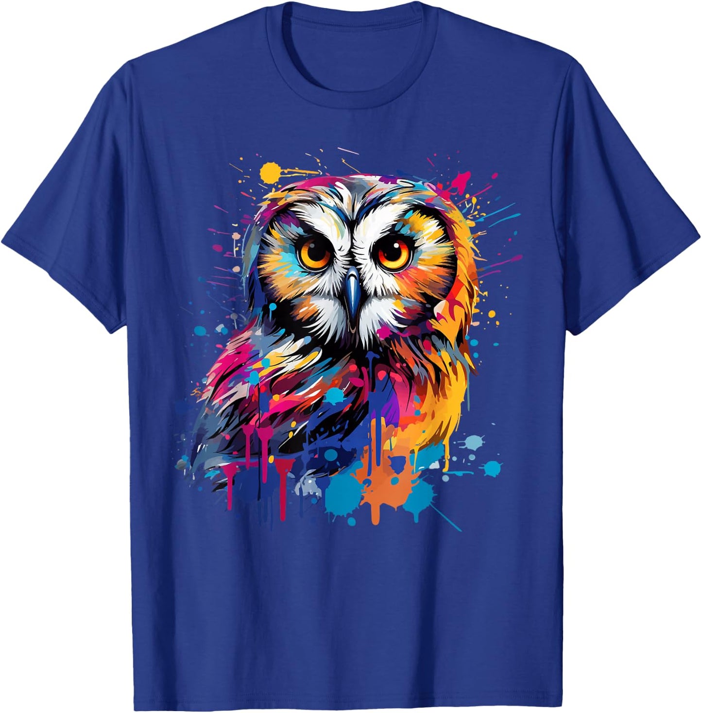 Splash Art Owls Lover Colorful Short Eared Owl T-Shirt - T-Shirt | Royal