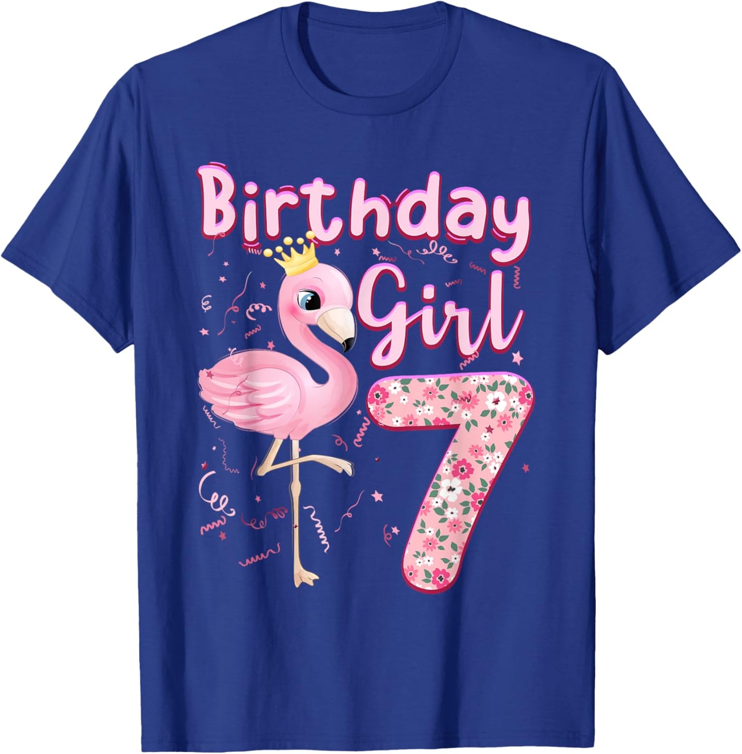 7th Birthday Girls Flamingo 7 Years Old Tropical Flamingo T-Shirt - T-Shirt | Royal