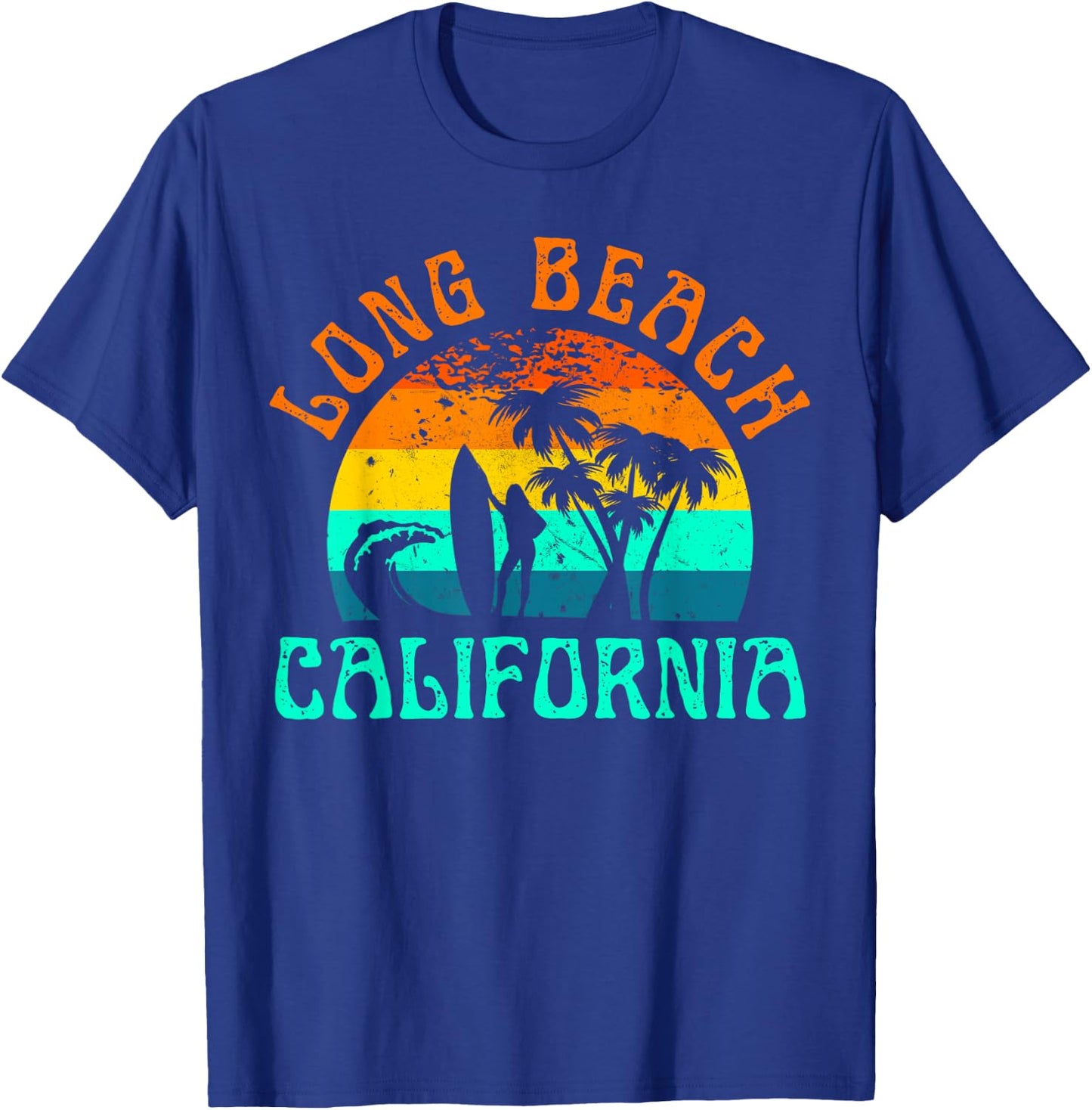 Long Beach California Surf Summer Vacation Girl Vintage T-Shirt - T-Shirt | Royal