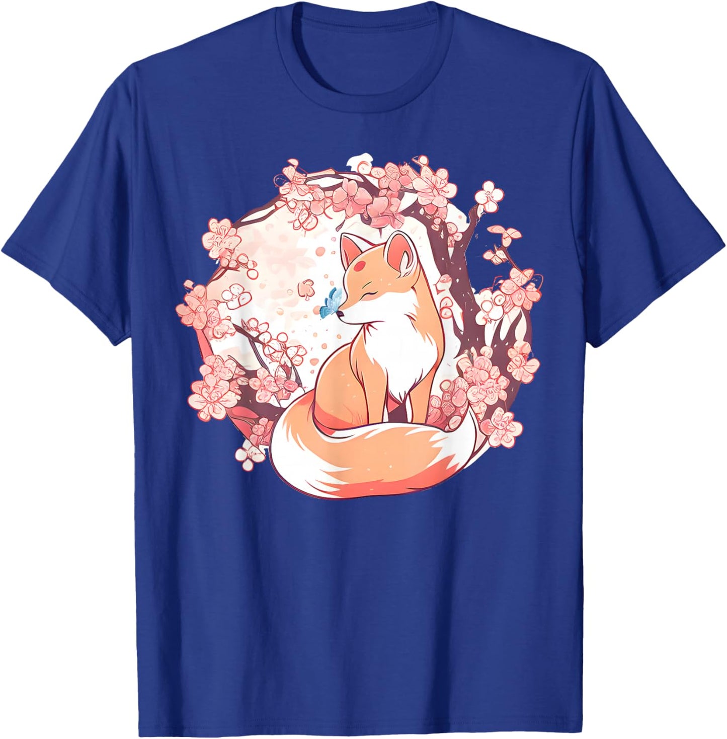 Fox Japanese Cherry Blossom Flower Butterfly Vintage T-Shirt - T-Shirt | Royal