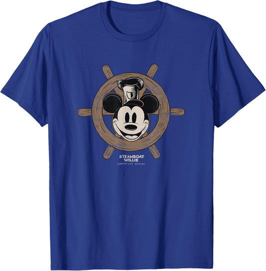 Disney 100 Mickey Mouse Steamboat Willie Wheel D100 Small T-Shirt - T-Shirt | Royal