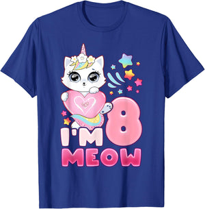 Birthday girl 8 years old, cat, unicorn, 8th birthday T-Shirt - T-Shirt | Royal