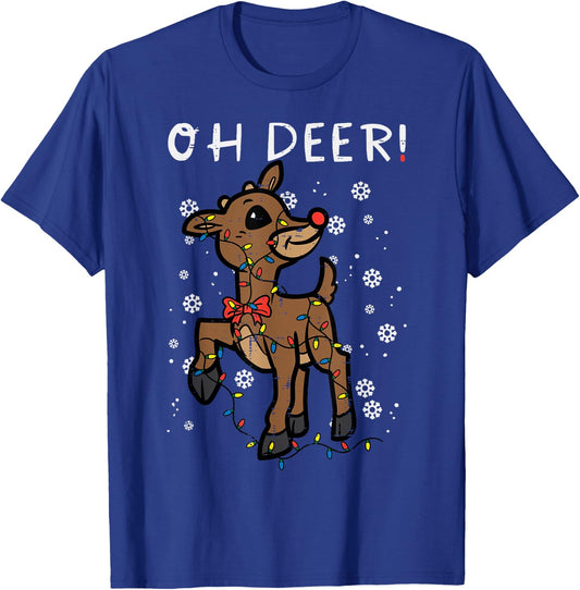 Christmas Reindeer Oh Deer Cute Xmas Boys Girls Kids Women T-Shirt - T-Shirt | Royal