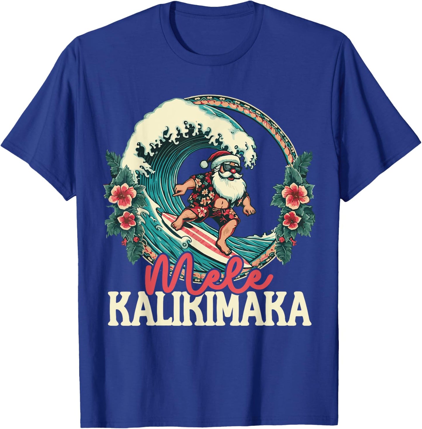 Mele Kalikimaka Santa Surfing Christmas Hawaiian Shaka Wave T-Shirt - T-Shirt | Royal