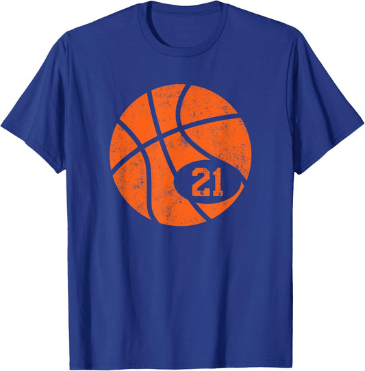 Basketball Classic Sport 21 Jersey Number Vintage Distressed T-Shirt - T-Shirt | Royal