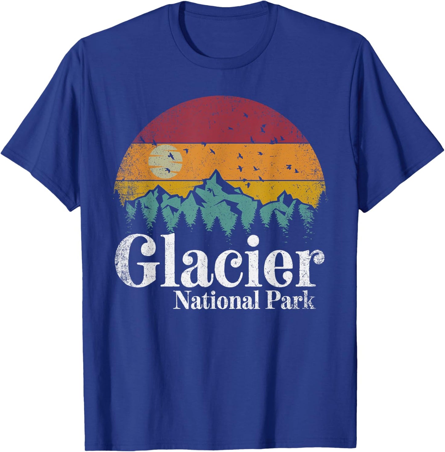 Glacier National Park Mountains Retro Hiking Camping Gift T-Shirt - T-Shirt | Royal
