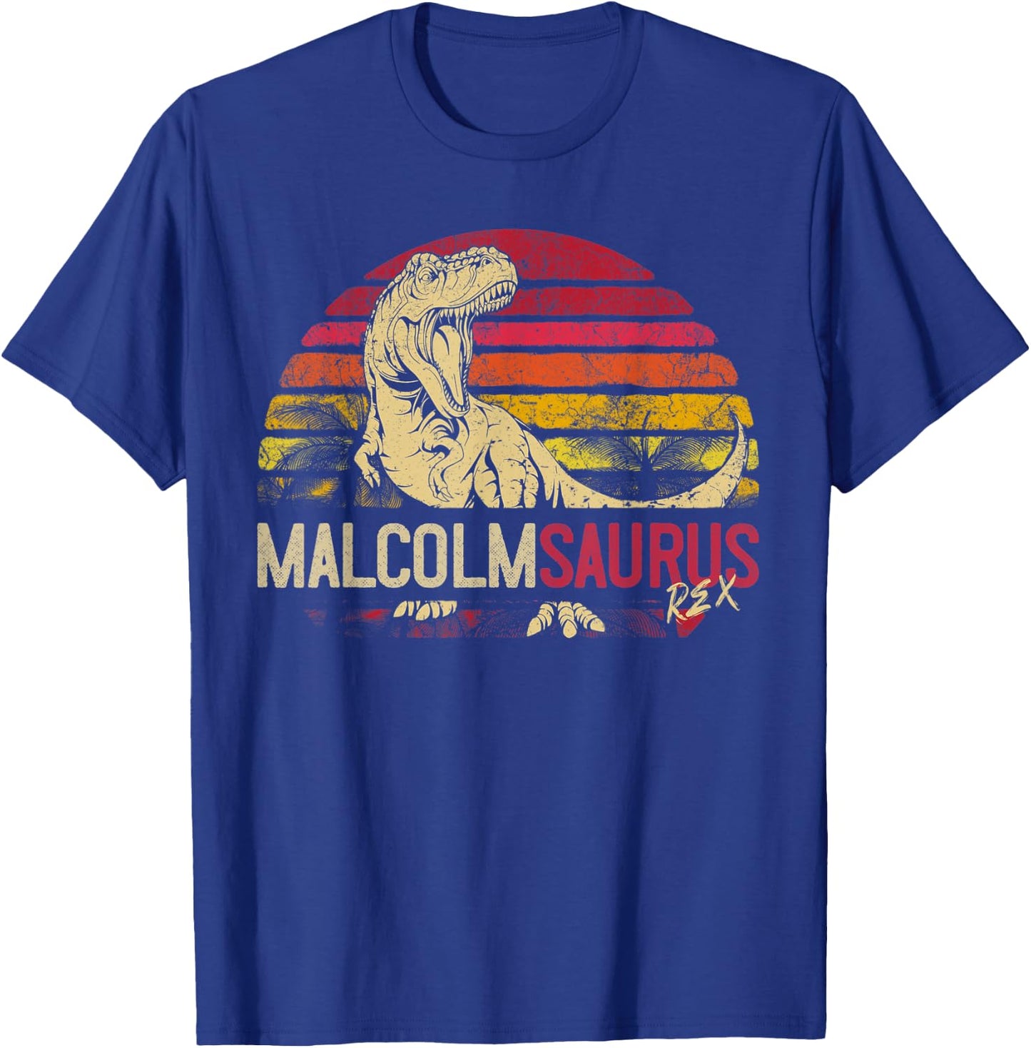 Malcolm Saurus Funny Personalized Dinosaur T Rex Name Gift T-Shirt - T-Shirt | Royal