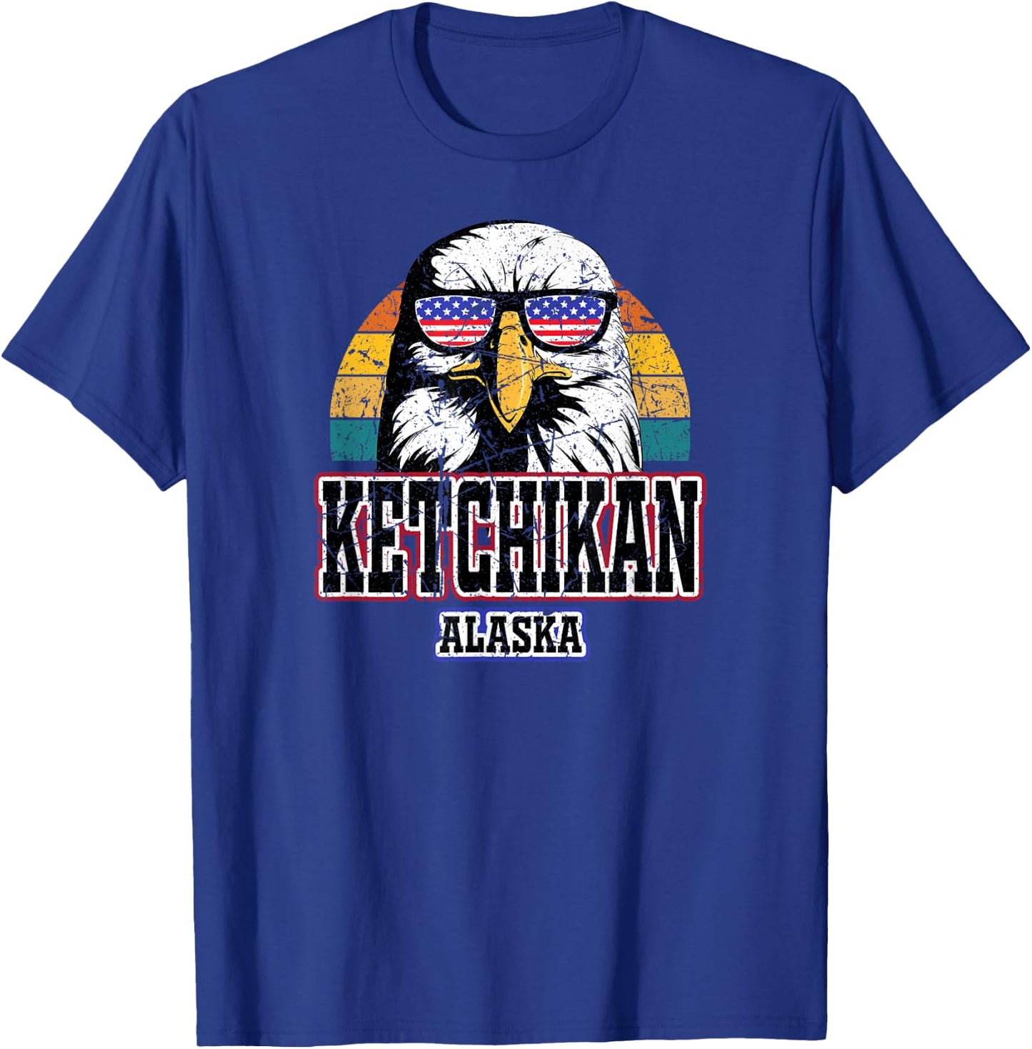 Ketchikan Alaska USA American Flag Men Women Kids Alaskan T-Shirt - T-Shirt | Royal