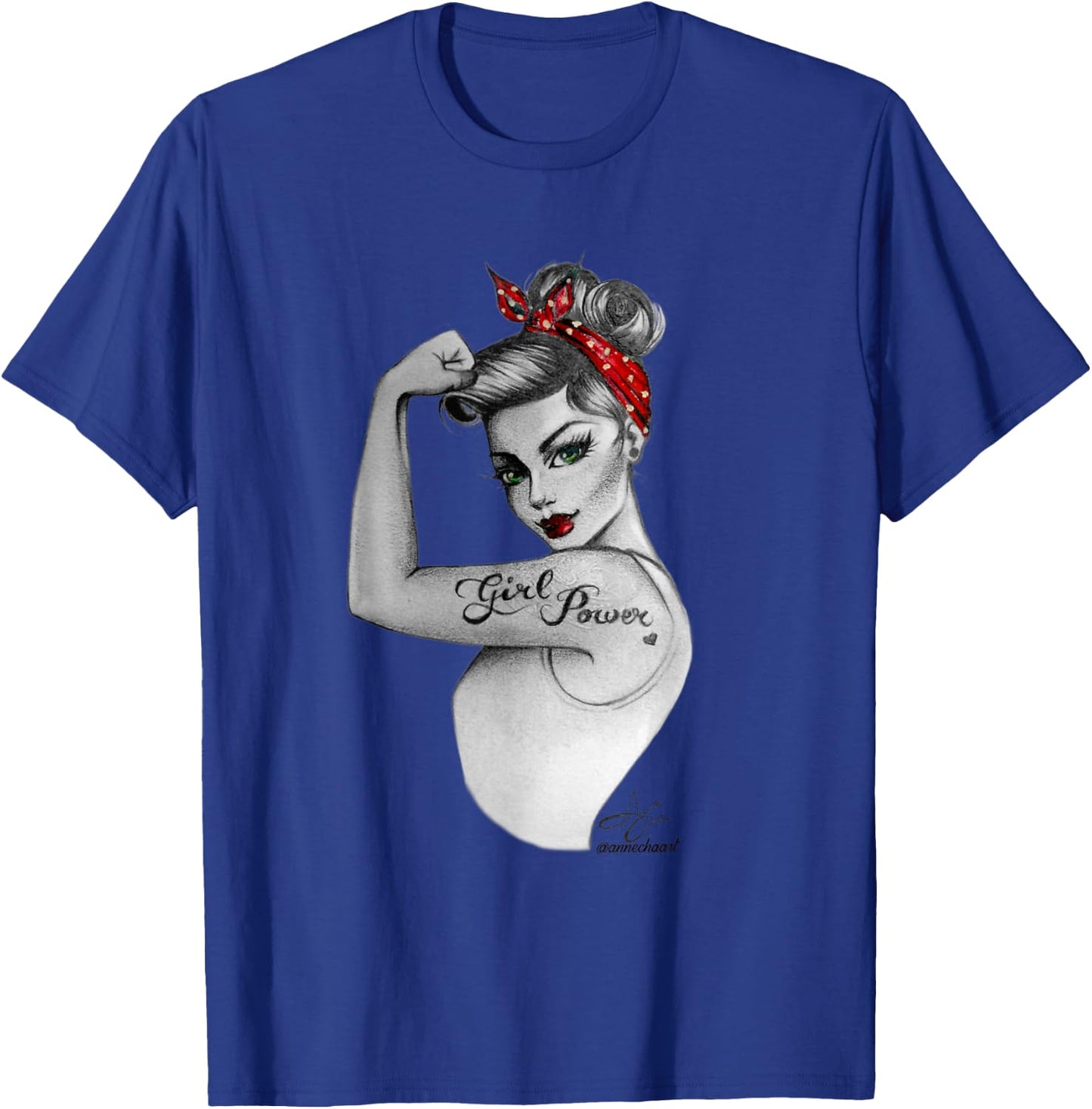 Girl Power Pin Up Retro Rosie the Riveter Style Art Women T-Shirt - T-Shirt | Royal