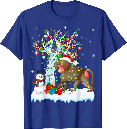Xmas Element Tree Lighting Santa Baboon Christmas T-Shirt - T-Shirt | Royal