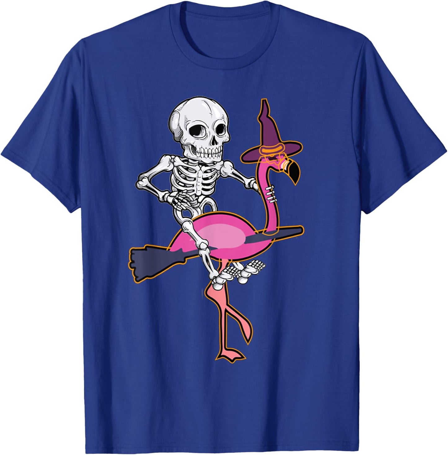 Skeleton Riding Flamingo Funny Halloween Pumpkin Boys T-Shirt - T-Shirt | Royal