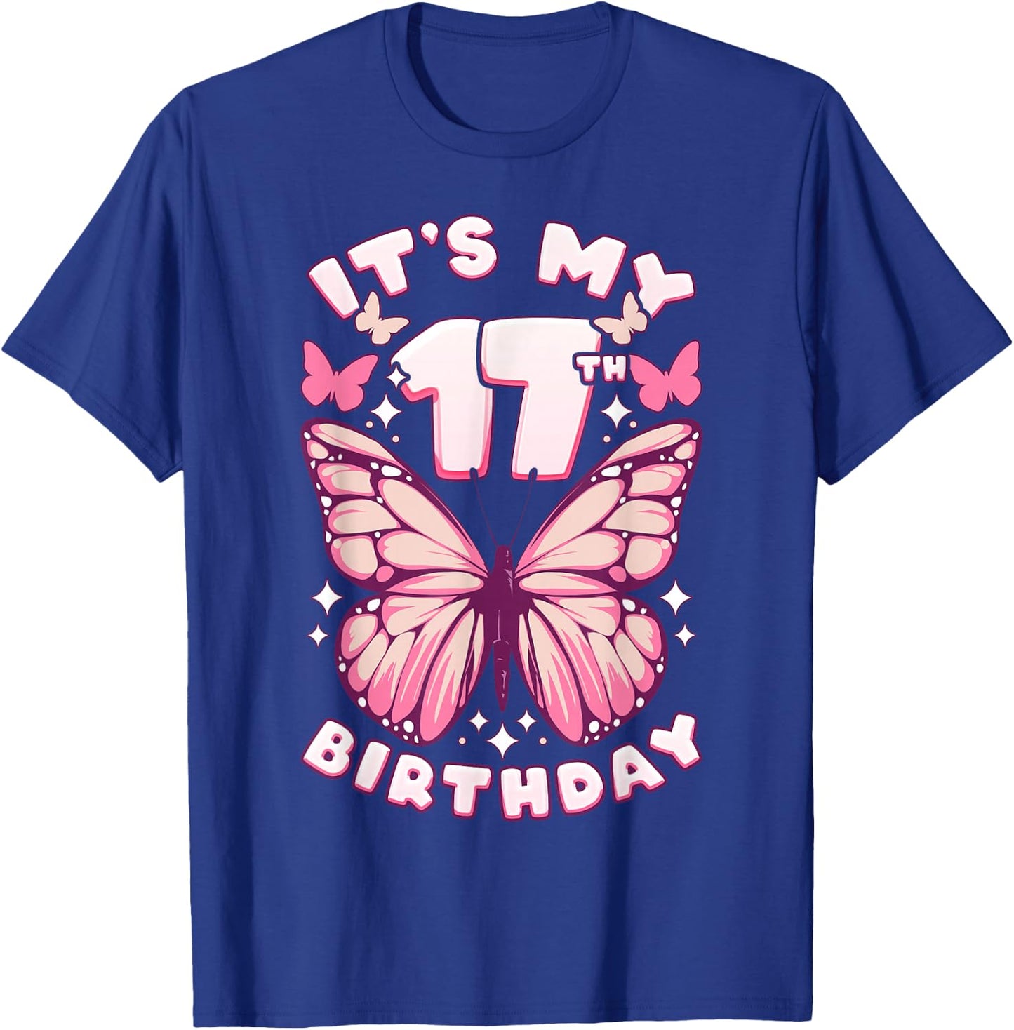 17th Birthday Girl 17 Years Old Butterflies and Number T-Shirt - T-Shirt | Royal