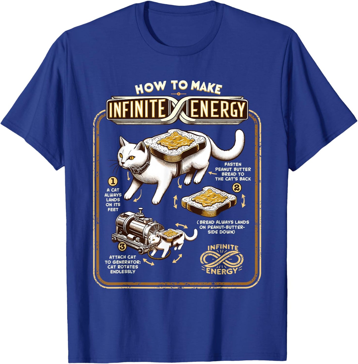 Science Experiment Perpetual Mobile Infinite Energy Cat T-Shirt - T-Shirt | Royal