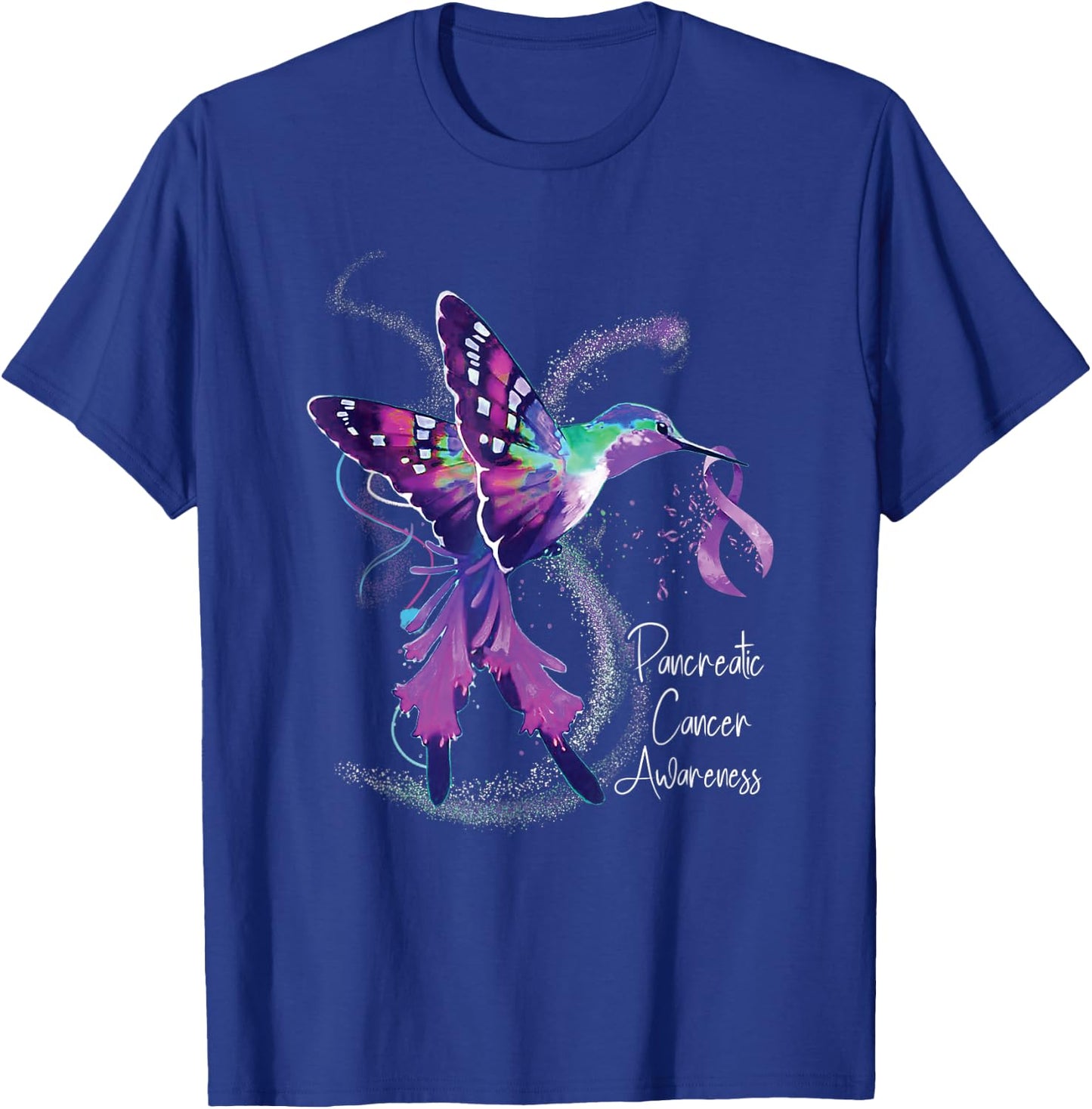Pancreatic Cancer Awareness Hummingbird Purple Ribbon T-Shirt - T-Shirt | Royal