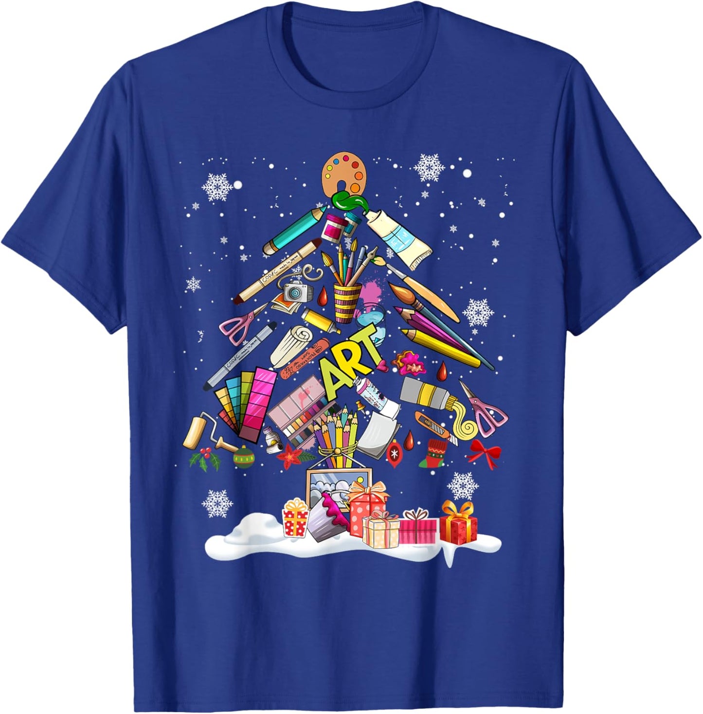 Paintbrush Christmas Tree Decor Xmas for Artist Art Teacher Women T-Shirt - T-Shirt | Royal