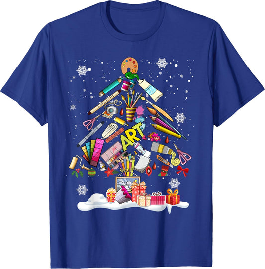 Paintbrush Christmas Tree Decor Xmas for Artist Art Teacher Women T-Shirt - T-Shirt | Royal