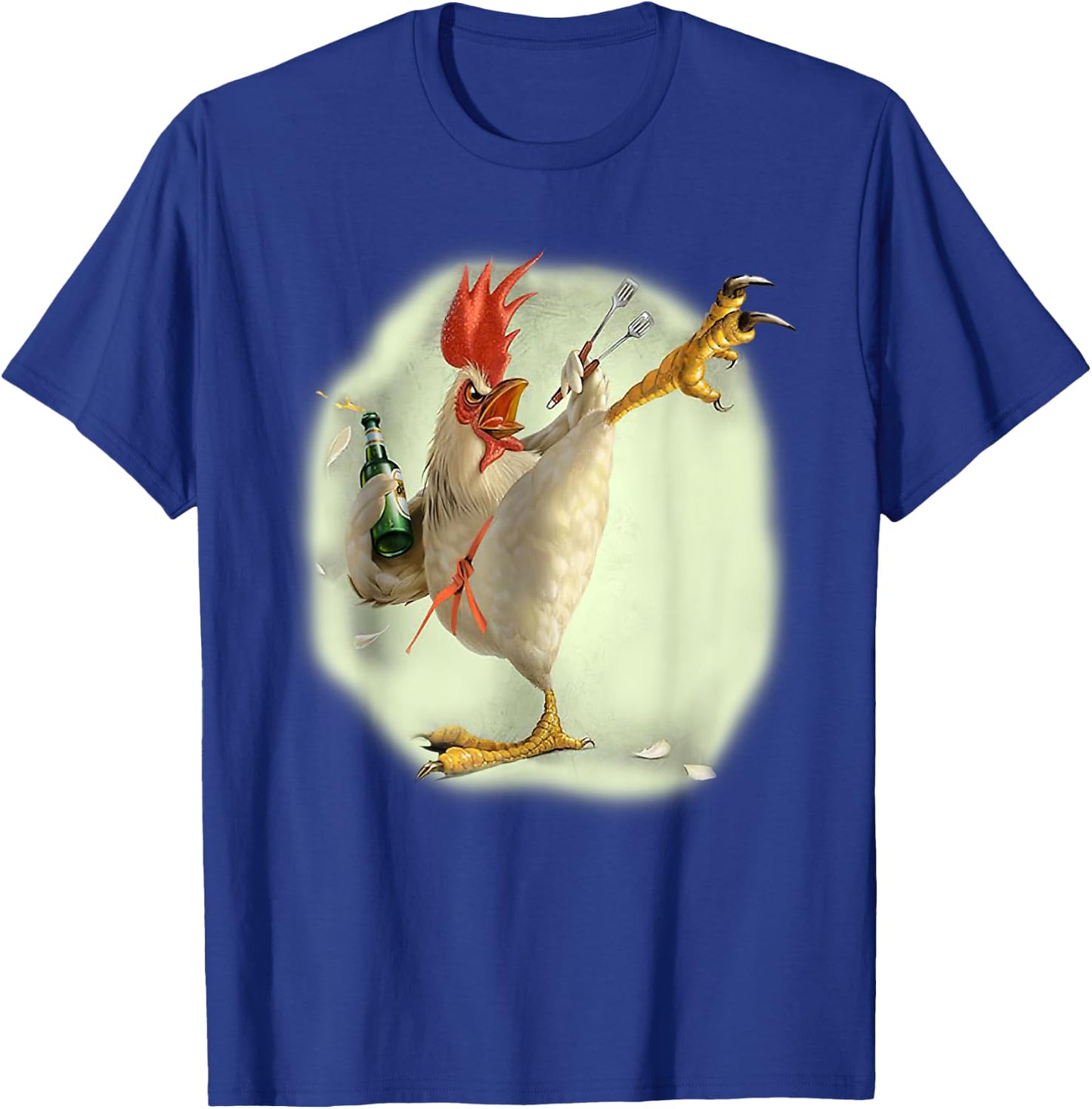 Chicken Beer Karate Kick Cool Chicken Funny Chicken Farmer T-Shirt - T-Shirt | Royal