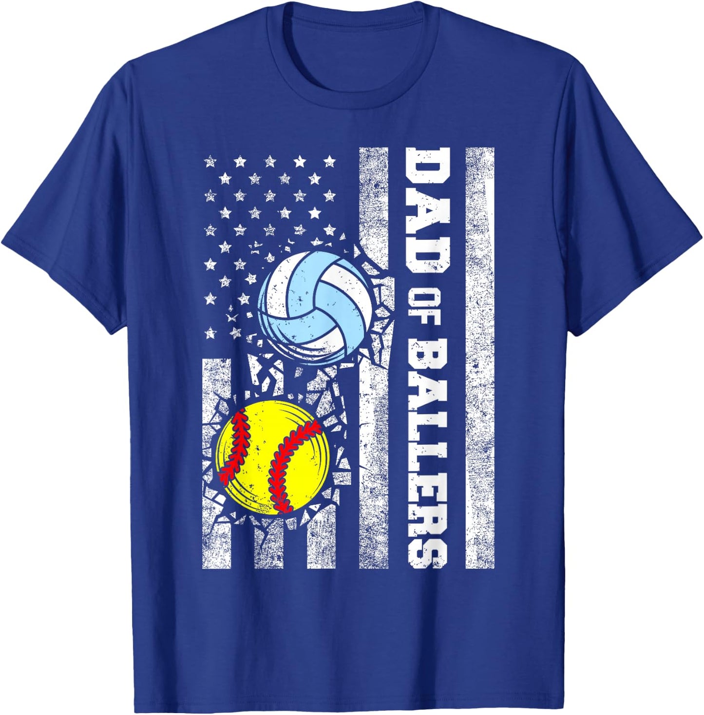 Dad of Ballers Funny USA Flag Softball Volleyball Dad T-Shirt - T-Shirt | Royal